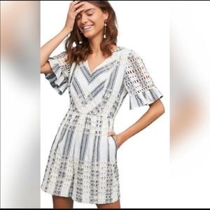 Anthropologie Ett Twa eyelet striped romper size 0